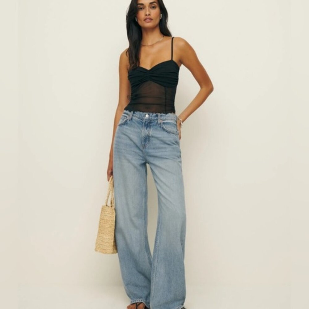 NEW Reformation Milly Knit Sheer Top in Black | size XS - Picture 2 of 9